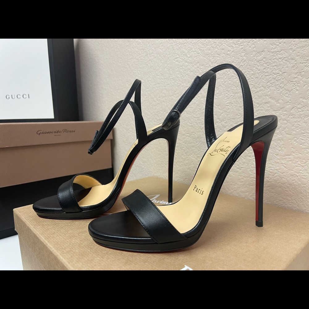 Christian Louboutin Black Loubi Queen stiletto sandals size 361/2 never worn.